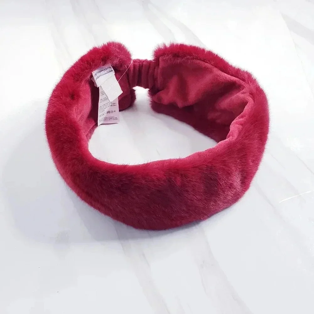 Chico’s Faux Fur Headband Holly Red Cold Weather Lined Cozy Soft